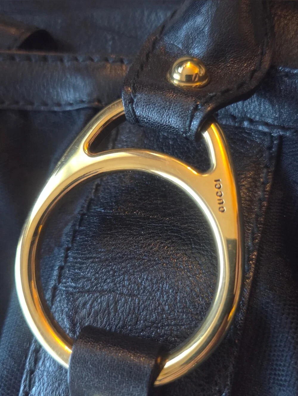 AUTHENTIC Gucci Interlocking G Pleated Tote Black GG Canvas 223954